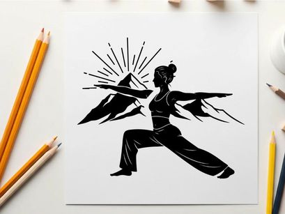 Silhouette of a woman practicing yoga at sunrise