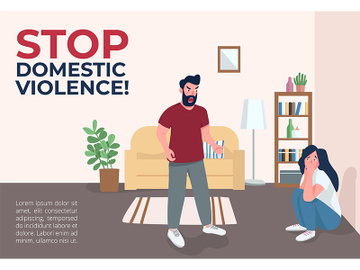 Stop domestic violence banner flat vector template preview picture