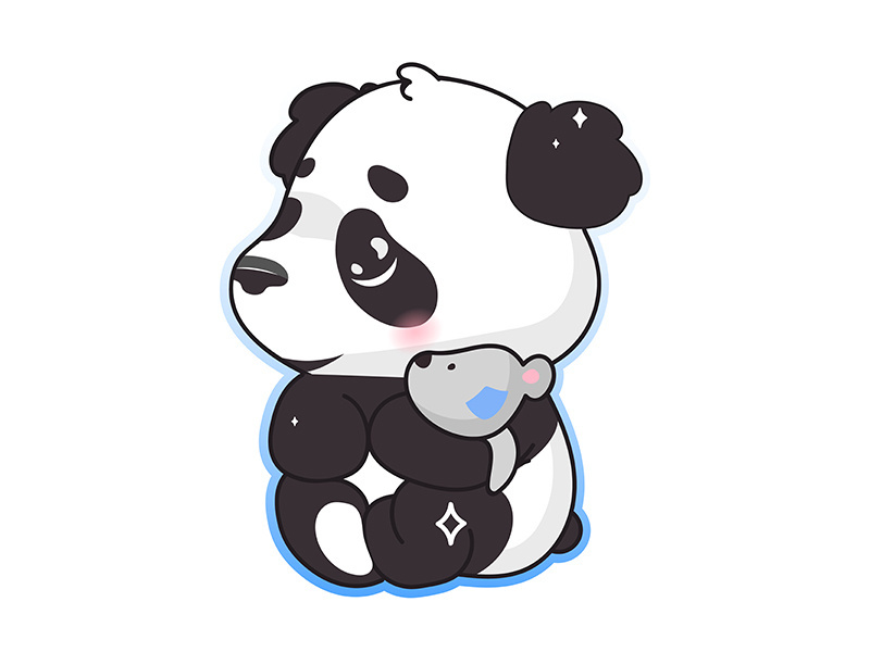 Cute panda hugging toy kawaii cartoon vector character