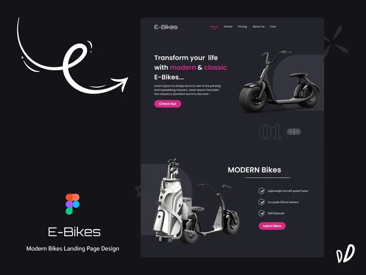 Modern E-Bikes Landing Page Design