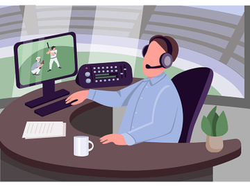 Sports commentator flat color vector illustration preview picture