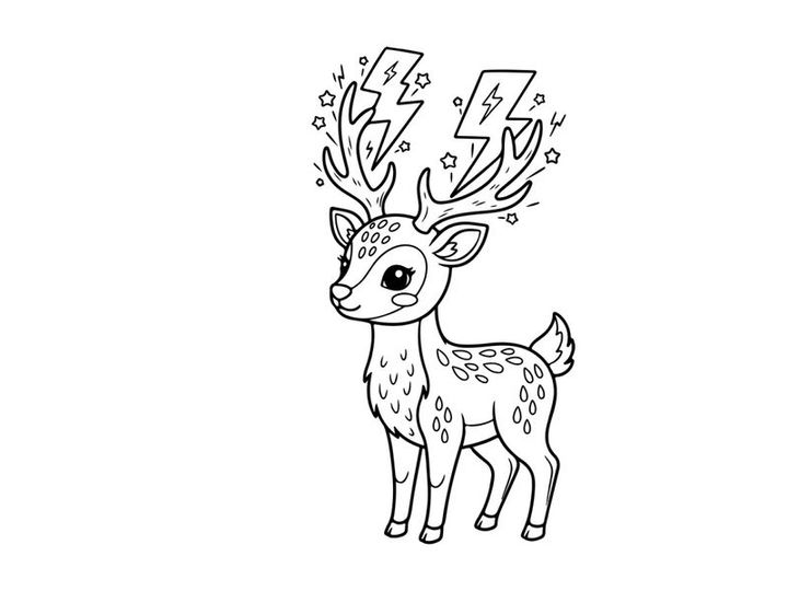 Cute deer with lightning antlers vector illustration flat design