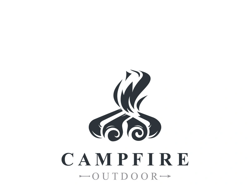 Campfire logo Vintage adventure Wildlife design camping wood fire illustration