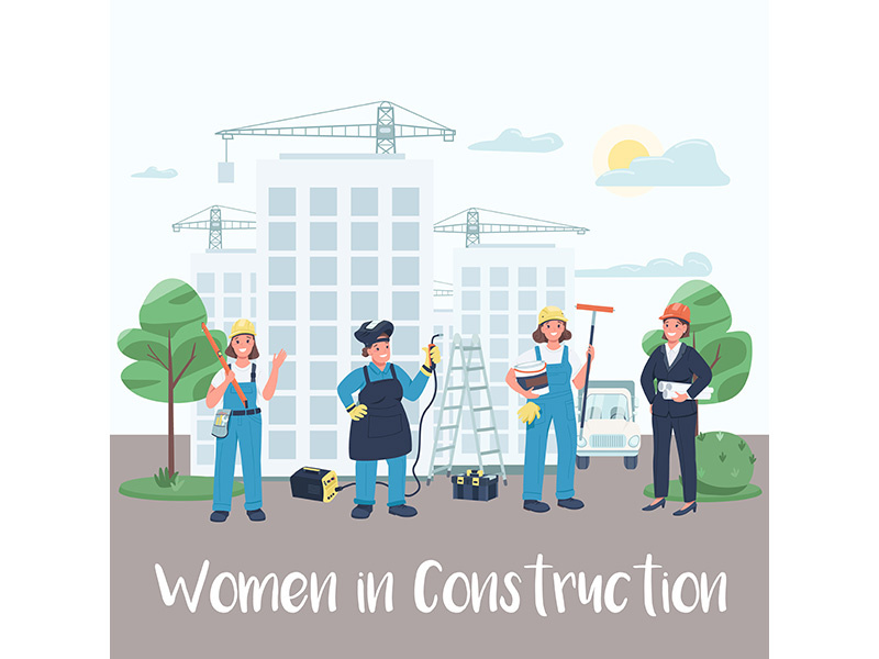 Female building site workers social media post mockup