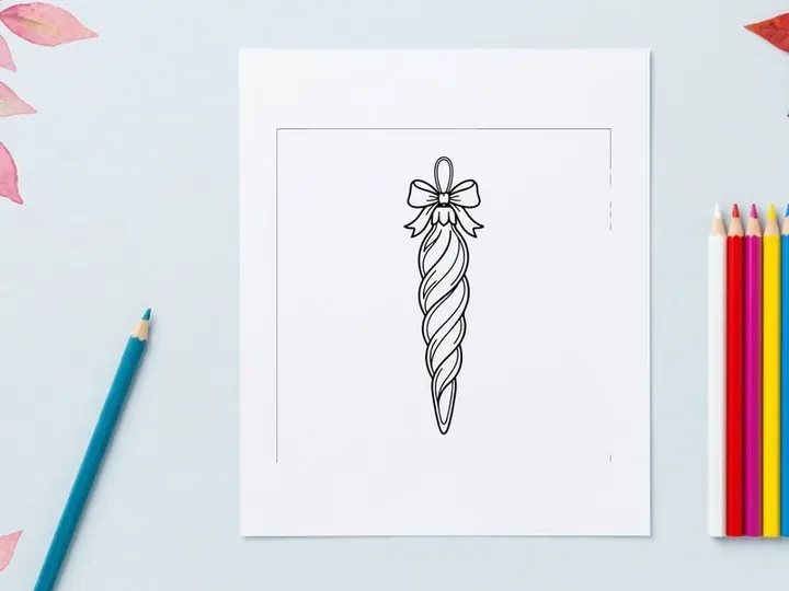 Hand-drawn Christmas candy cane with snowflake bow isolated on white background