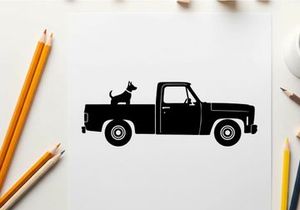 Silhouette of a dog in the back of a pickup truck