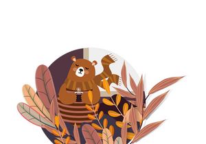 Set of different animals with autumn season background.