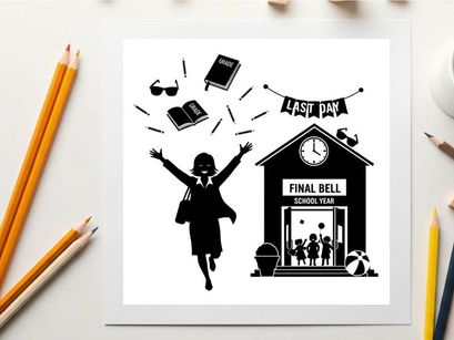 Silhouette of a student leaving final hell school zone in a joyful escape