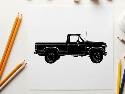 Silhouette of a classic pickup truck with a long bed and two doors