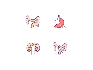 Abdominal pain RGB color icons set preview picture