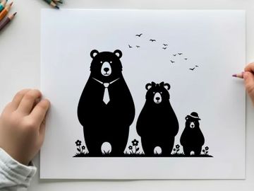 Silhouette of a bear family in a serene natural setting silhouette preview picture