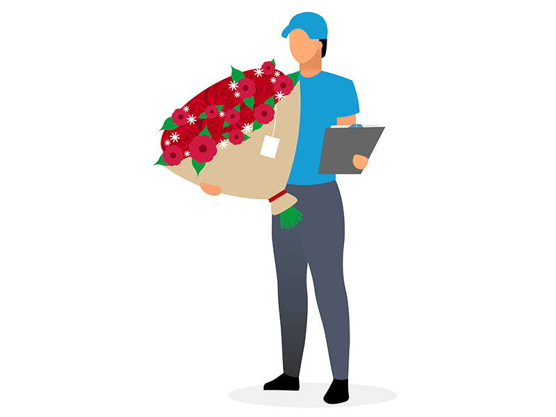 Flowers delivery service flat vector illustration