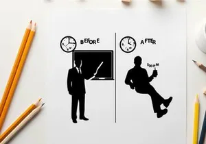 Silhouette of man before and after leaving a meeting