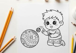 Cute baby playing with globe vector illustration