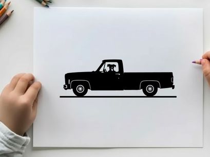 Silhouette of a classic american pickup truck with a long bed