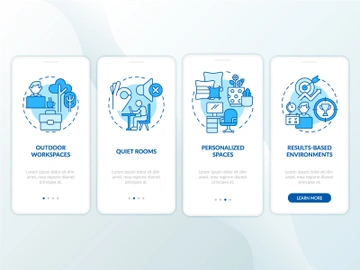 Creating positive work culture blue onboarding mobile app screen preview picture