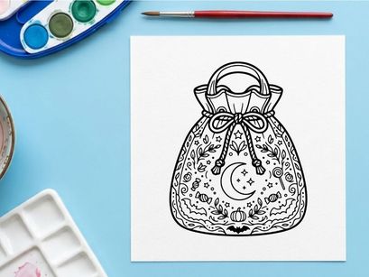Hand-drawn vintage alarm clock in gift bag illustration. Retro timepiece sketch with decorative pouch and ribbon for gifts.