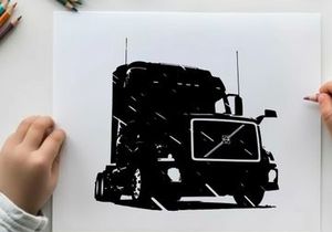 Silhouette of a large truck with a volvo front grille