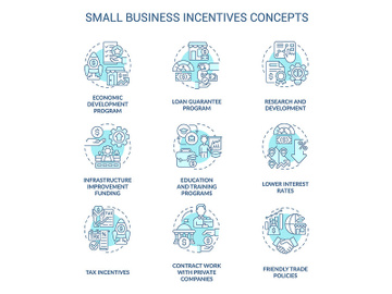 Small business incentives turquoise concept icons set preview picture