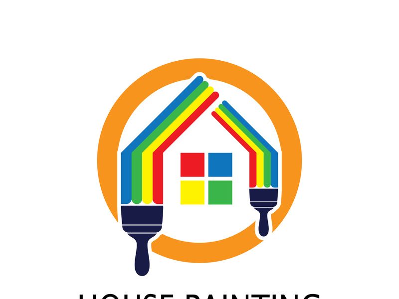 logo icon illustration house paint with a blend of brushes and rollers for house wall paint design, minimalist house, painting, interior, building, property business, wallpaper, vector concept