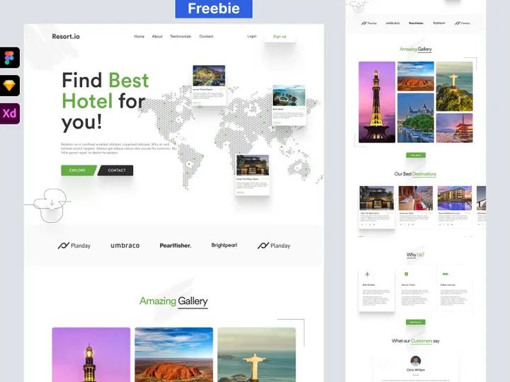 Landing page design for Travel Agency for Figma and Adobe XD