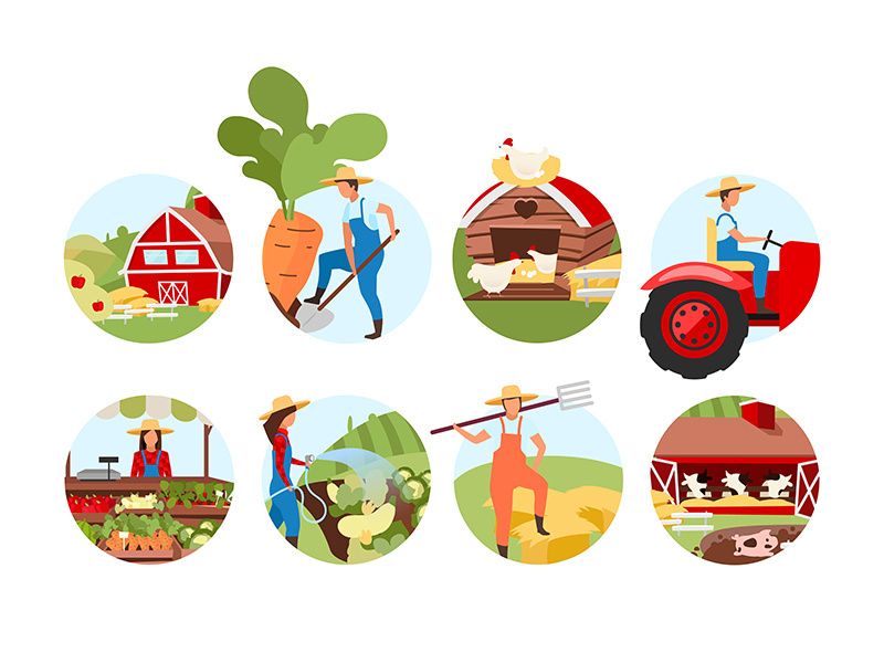 Farming flat concept icons set