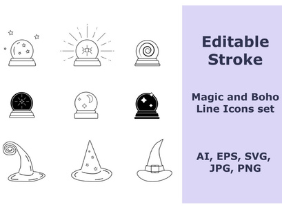 Magic line icons set with editable stroke