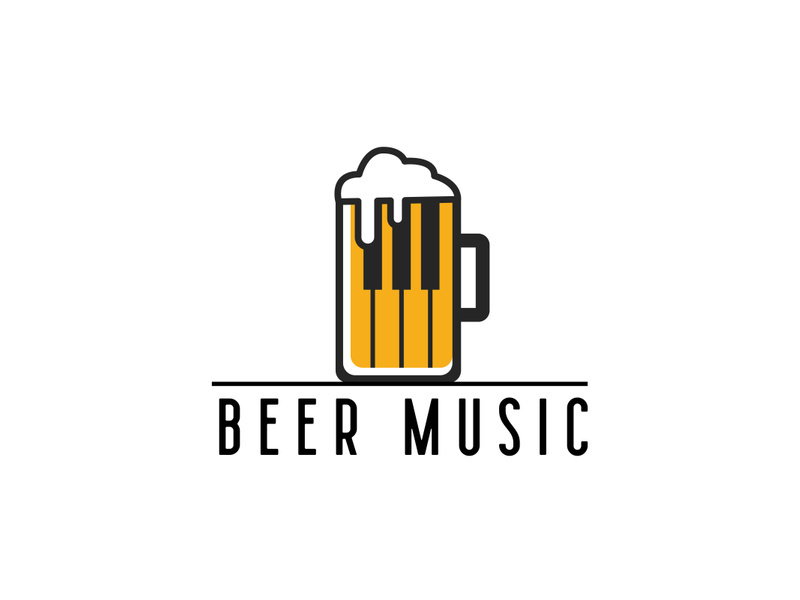 Creative Beer Glass Piano Music Logo Design