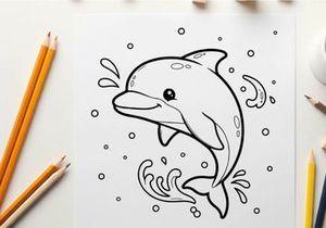 Cute cartoon dolphin jumping waves vector illustration