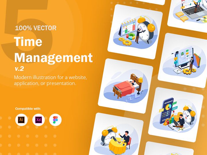 Set of Isometric Time Management Illustration v2