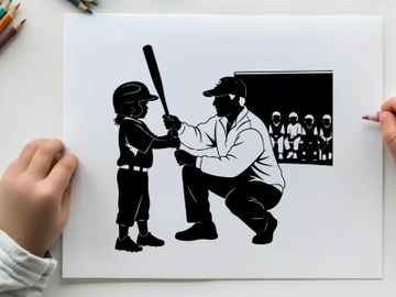 Baseball coach and child silhouette at batting practice preview picture