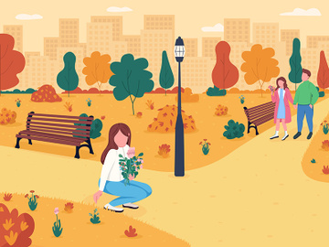 People in autumnal park flat color vector illustration preview picture