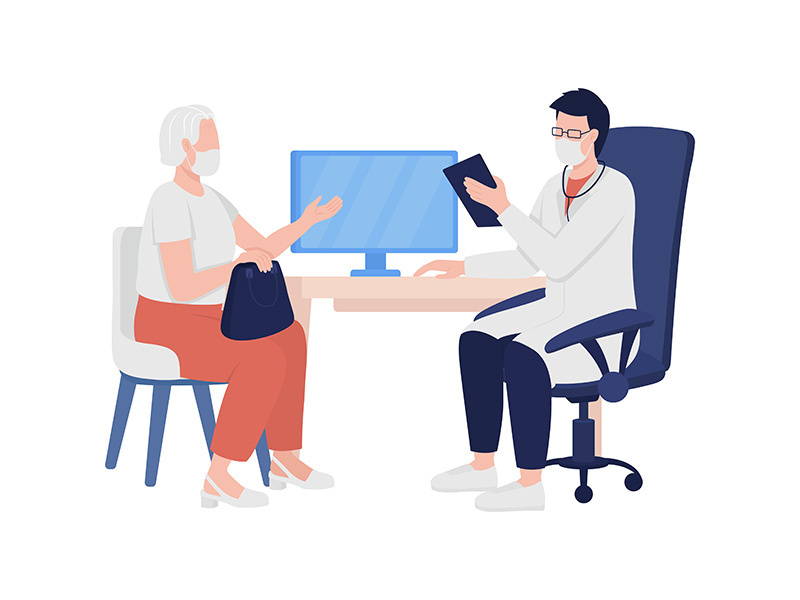 Physician gathers patient medical history semi flat color vector characters