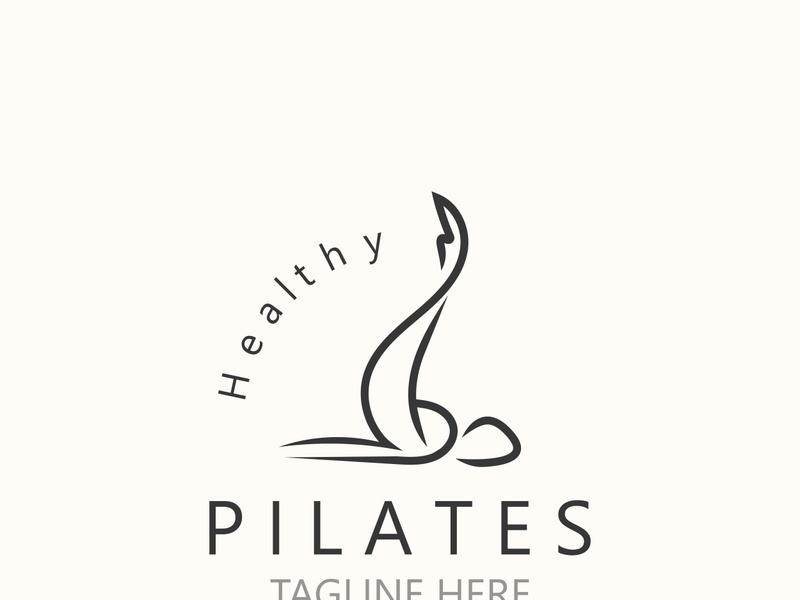Abstract Pilates Logo, Yoga identity body balance vector monoline Design Template. wellness lifestyle