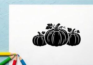 Silhouette of Pumpkins and Autumn Leaves for Fall Harvest Decor