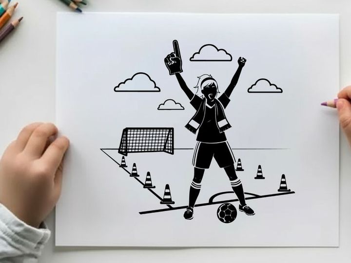 Silhouette of a triumphant soccer goalkeeper in silhouette celebration