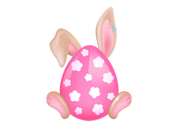Cute Easter bunny hidden behind pink egg kawaii cartoon vector character preview picture