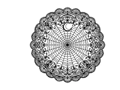 Intricate white lace doily with floral mandala design. Handcrafted circular crochet pattern for elegant home decor.