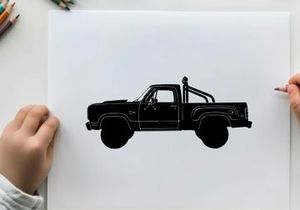 Silhouette of a classic pickup truck with large tires and roll bar silhouette
