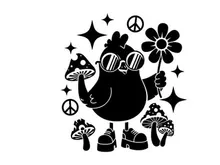 Groovy silhouette of a bird with peace signs and flowers