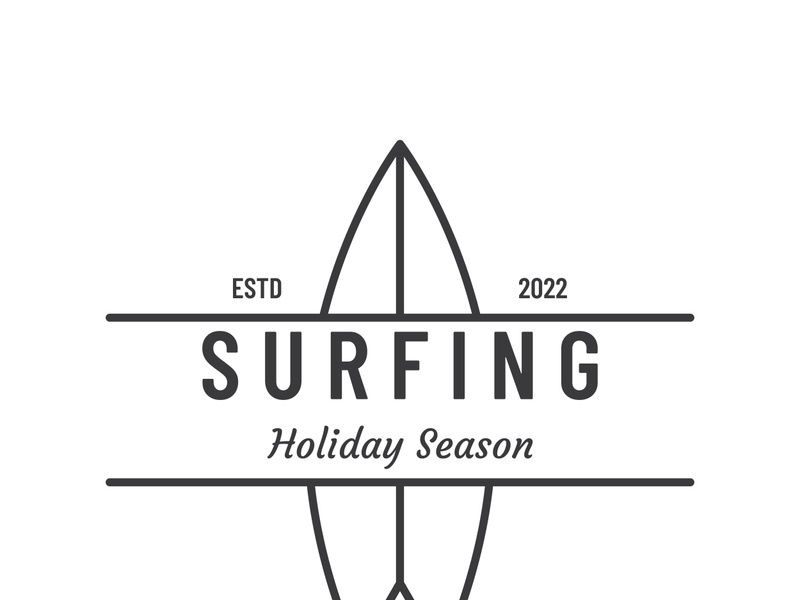 Vintage surfboard logo,surfing on summer beach.For business,badge,holiday, ,label,emblem.