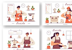 9 Barista Making Coffee Illustration