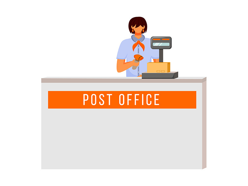 Post office female worker flat color vector illustration