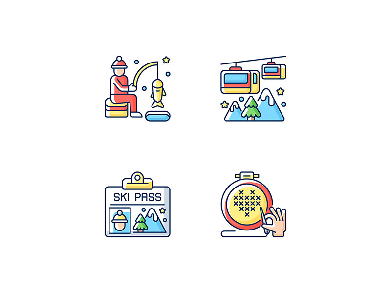 Winter seasonal activity RGB color icons set