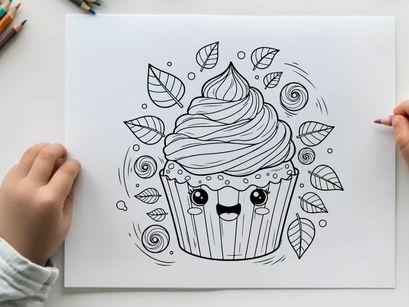 Cute cupcake with swirl frosting and face vector illustration