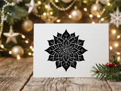 Black and white poinsettia flower illustration for Christmas holiday design projects