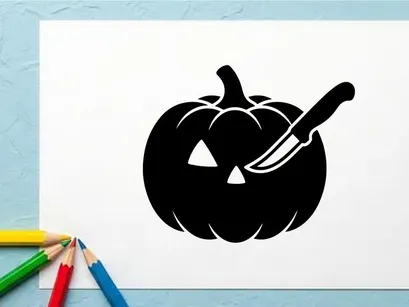 Halloween Pumpkin Carving with Knife and Jack-o'-Lantern Face