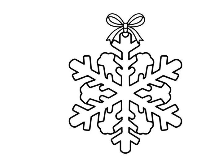 Christmas snowflake ornament line art illustration with a decorative bow on white background