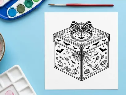Handgezeichnete Geschenkbox mit filigranen Blumen- und Insektenmustern. Vintage-Stil-Präsentverpackungsillustration für Feiertage und Feiern.