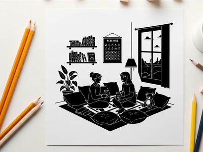 Couple and dog in living room with silhouette